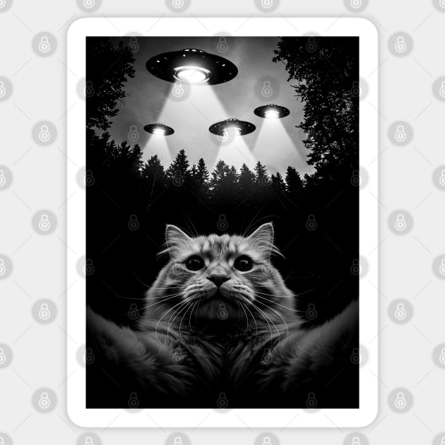 Selfie of Funny Cat and Aliens UFO 4 Sticker by Megadorim